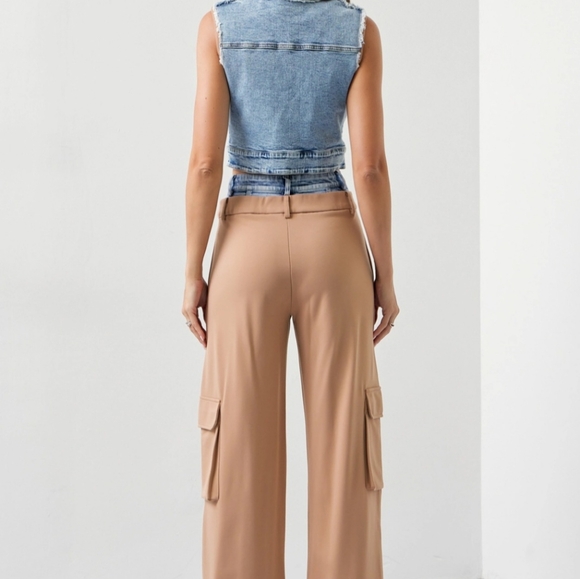 #512 SALE🛑125 S,L HIGH END Mixed Fabric Denim Vest and Cargo Pants Set - Picture 16 of 16